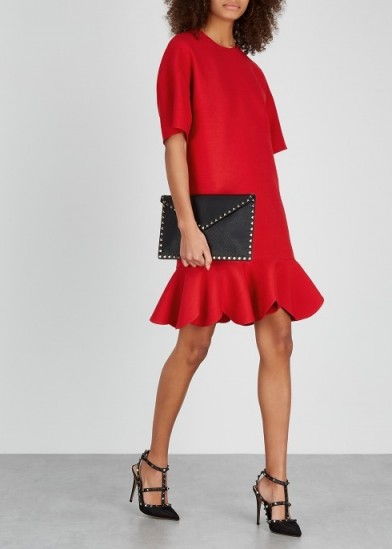 VALENTINO Red scalloped wool-blend dress