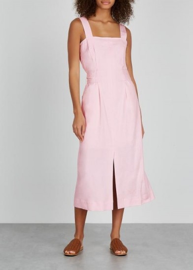 VINCE Light pink linen-blend midi dress ~ square neck sundress ~ vacation dresses