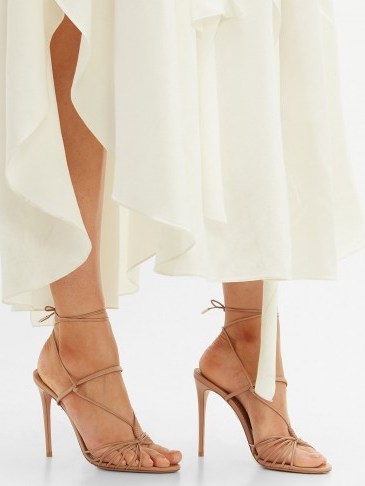 AQUAZZURA Whisper 105 leather sandals from Matches Fashion – beige sandals - flipped