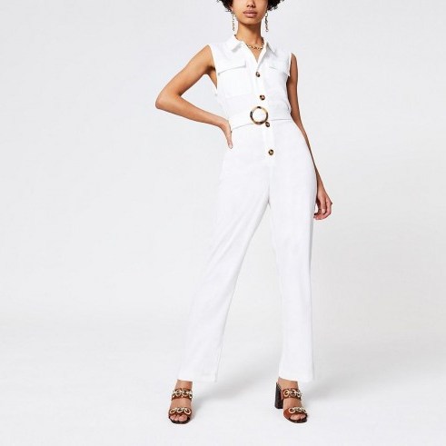 River Island White utility boiler suit | utilitarian summer fashion - flipped