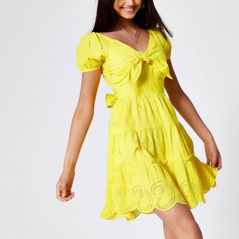 River Island Yellow embroidered bow front dress | sunny summer dresses - flipped