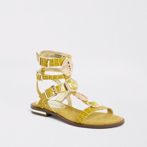 River Island Yellow gem gladiator sandals | flat embellished summer gladiators - flipped