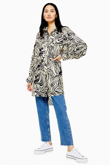 Topshop Boutique Zebra Print Silk Shirt in Monochrome | animal stripes