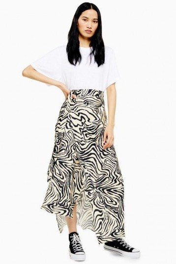 TOPSHOP Boutique Zebra Silk Bias Skirt | asymmetric animal print skirts - flipped