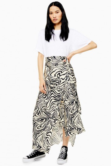 TOPSHOP Boutique Zebra Silk Bias Skirt | asymmetric animal print skirts