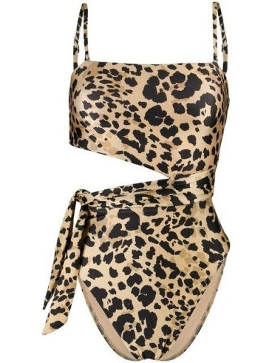 ZIMMERMANN leopard print swimsuit – beige and black animal print swimsuits – cut out swimwear - flipped