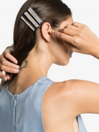 Alessandra Rich Silver Tone Embellished Hair Clips | rhinestone clip set - flipped