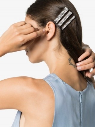 Alessandra Rich Silver Tone Embellished Hair Clips | rhinestone clip set