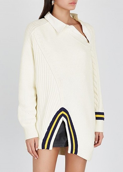 ALEXANDER WANG Ivory asymmetric cotton-blend jumper ~ contemporary knitwear