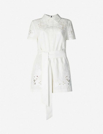 ALICE & OLIVIA Lanna floral-embroidery linen playsuit off-white - flipped