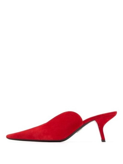 PRADA Angular-heel red suede mules ~ pointed toe mule - flipped