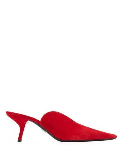 PRADA Angular-heel red suede mules ~ pointed toe mule