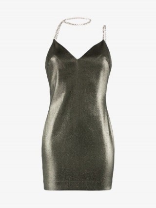 AREA Crystal Choker Strap Mini Dress in Grey ~ glittering party dresses - flipped