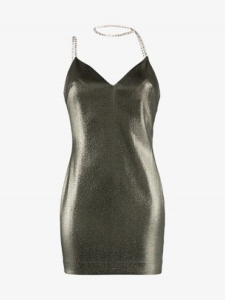AREA Crystal Choker Strap Mini Dress in Grey ~ glittering party dresses