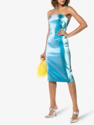 AREA Crystal-Trimmed Blue Lamé Dress ~ party glamour