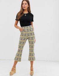 ASOS DESIGN cropped kickflare trouser in check jacquard / checked kick flare pants