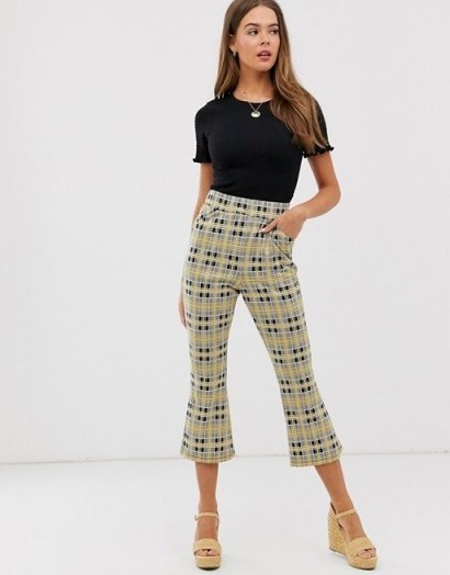 ASOS DESIGN cropped kickflare trouser in check jacquard / checked kick flare pants - flipped