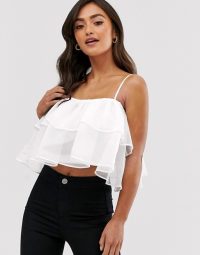 ASOS DESIGN ruffle detail cami in organza white. TIERED CAMISOLE