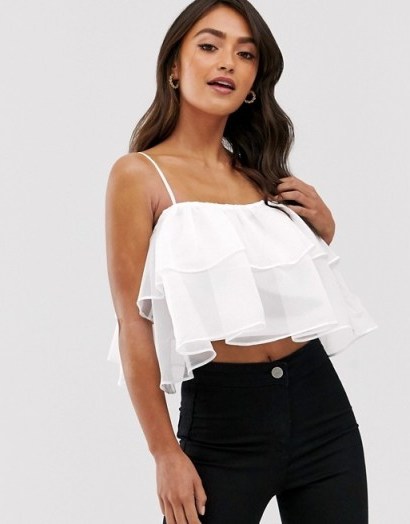 ASOS DESIGN ruffle detail cami in organza white. TIERED CAMISOLE - flipped