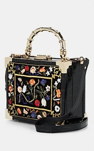 ASPINAL OF LONDON Mini Embroidered Black Velvet Trunk Bag ~ beautiful box bags - flipped