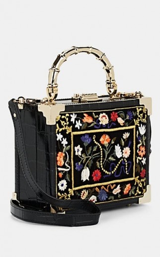 ASPINAL OF LONDON Mini Embroidered Black Velvet Trunk Bag ~ beautiful box bags