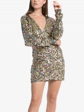 Attico V-Neck Sequin Embellished Mini Dress ~ party glamour - flipped