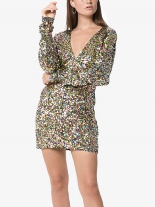 Attico V-Neck Sequin Embellished Mini Dress ~ party glamour