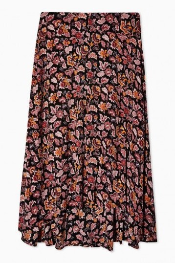 Topshop Autumnal Floral Midi Skirt in Black | high low skirts - flipped