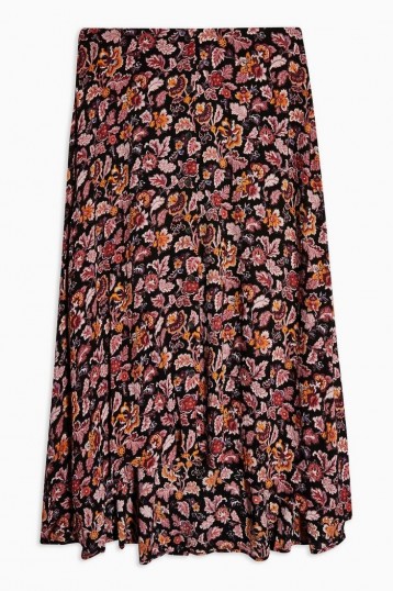 Topshop Autumnal Floral Midi Skirt in Black | high low skirts