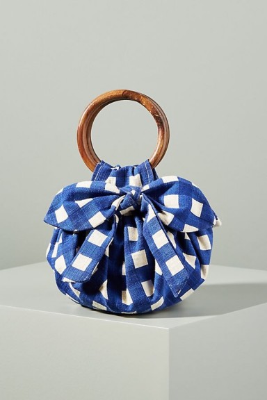ANTHROPOLOGIE Pippa Bow-Tied Bag in Navy ~ blue checked top handle bags