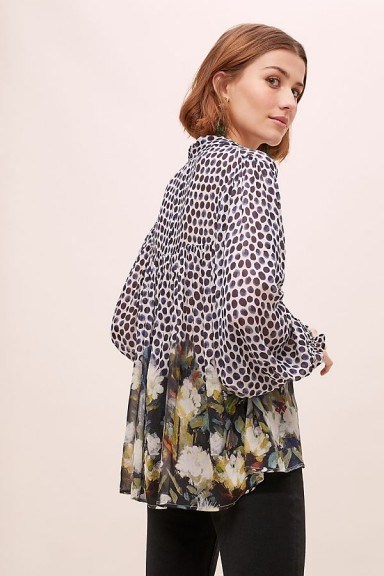 Conditions Apply Sloane Mixed-Print Peasant Blouse | floaty pussy bow blouses | spots and florals - flipped