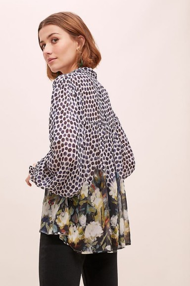 Conditions Apply Sloane Mixed-Print Peasant Blouse | floaty pussy bow blouses | spots and florals
