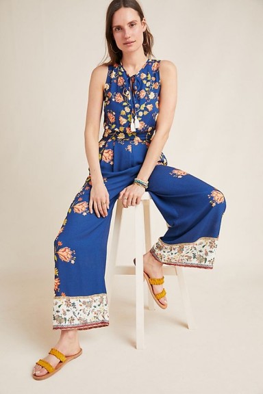 Farm Rio Dollis Floral Jumpsuit Blue Motif | mixed prints | sleeveless summer jumpsuits