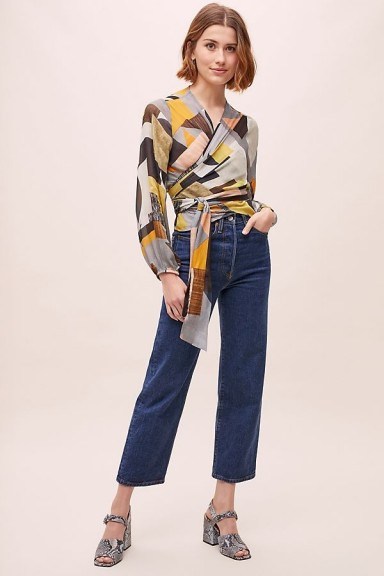 Conditions Apply Hera Abstract-Print Wrap Top Yellow Motif - flipped