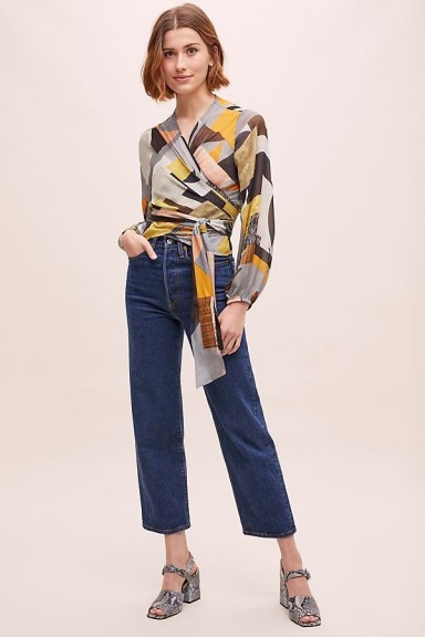 Conditions Apply Hera Abstract-Print Wrap Top Yellow Motif