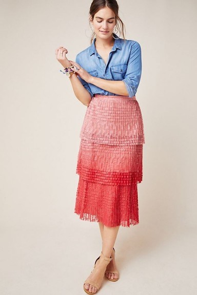 Maeve Ombre Tiered-Lace Skirt Pink - flipped