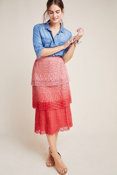 Maeve Ombre Tiered-Lace Skirt Pink