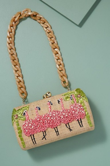 Farah Embroidered-Flamingo Clutch in Pink at Anthropologie