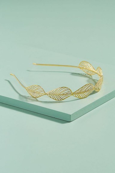 ANTHROPOLOGIE Gloria Leaf Headband Gold - flipped