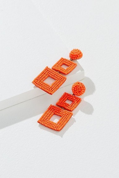 Ellorie Beaded Chandelier-Drop Earrings in Orange | bright retro jewellery - flipped