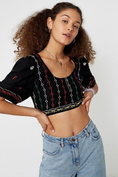 UO Sun Is Shining Embroidered Top Black Multi - flipped