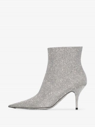 Balenciaga Silver Knife 80 Glitter Ankle Boots ~ glamorous point toe boot - flipped