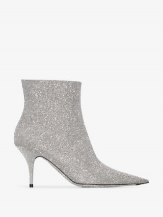 Balenciaga Silver Knife 80 Glitter Ankle Boots ~ glamorous point toe boot