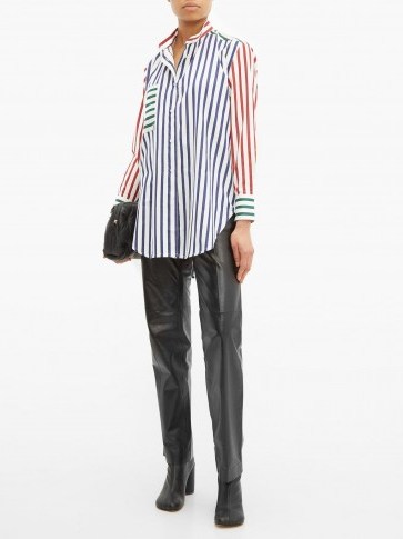 CHARLES JEFFREY LOVERBOY Band-collar striped cotton shirt ~ bold stripes - flipped