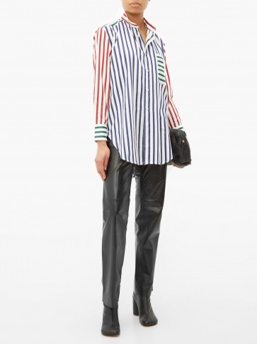 CHARLES JEFFREY LOVERBOY Band-collar striped cotton shirt ~ bold stripes