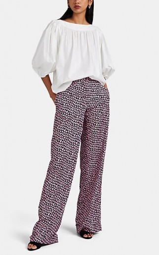 BARNEYS NEW YORK Doodle-Heart Crêpe De Chine Pants ~ navy trousers with pink and white hearts