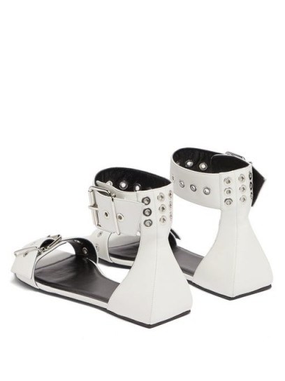 BALENCIAGA Belt buckle flat leather sandals ~ wide ankle strap flats - flipped