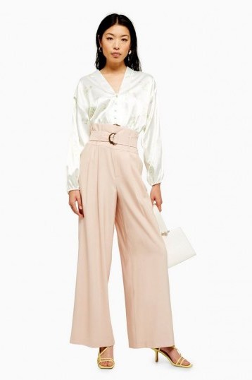 Topshop Blush Twill Wide Leg Trousers | high waist belted pants - flipped
