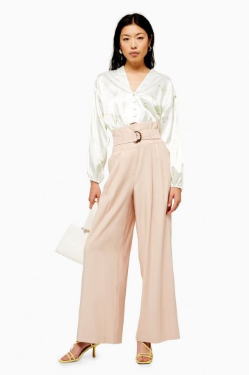 Topshop Blush Twill Wide Leg Trousers | high waist belted pants