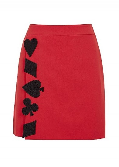 BOUTIQUE MOSCHINO Red appliquéd mini skirt ~ wrap effect skirts - flipped
